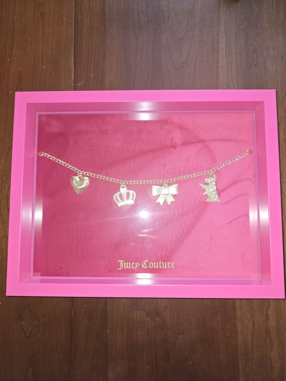 Juicy Couture Pink Display Trinket Table Tray with Glass Base, 13
